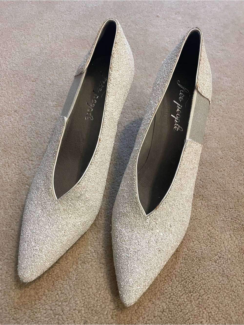 Free People Florence White Glitter Pointed Slip-On Heels
